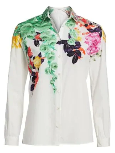 Etro Bouquet Stretch-cotton Poplin Shirt In White