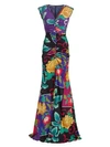 ETRO Japanese Floral Ruched Stretch-Silk Gown
