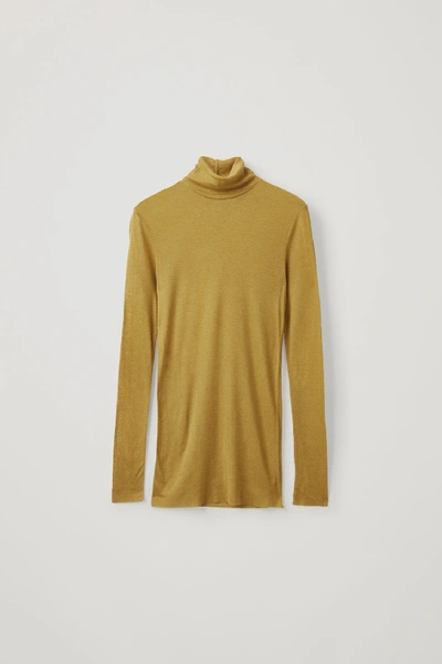 Cos Roll-neck Wool-mix Top In Yellow