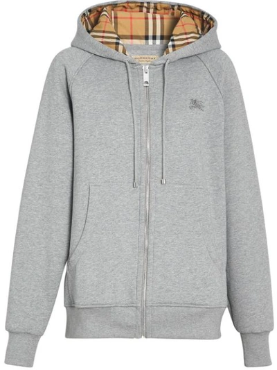 Burberry Vintage Check Detail Jersey Hooded Top In Pale Grey Melange