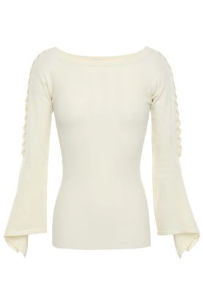Autumn Cashmere Fluted Ribbed Merino Wool-blend Sweater In Ivory