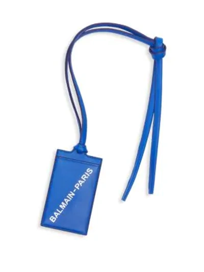 Balmain Logo Leather Cardholder In Electric Blue