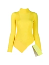 Off-white Asymmetric Neon Ribbed-knit Turtleneck Sweater In Yellow