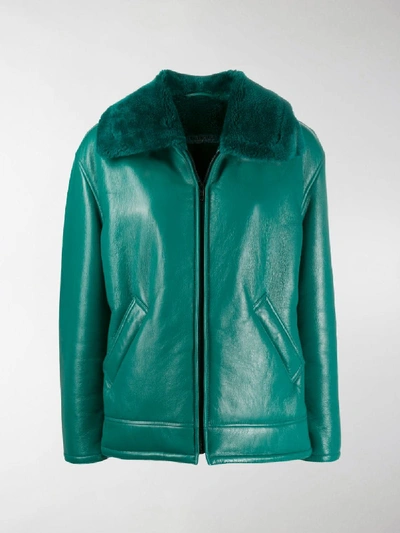 Balenciaga Faux Fur Bomber Jacket In Green