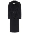 Max Mara Madame Double Breasted Wool Long Coat In Black