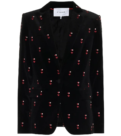 Frame Heart-embroidered Velvet Classic Blazer In Black