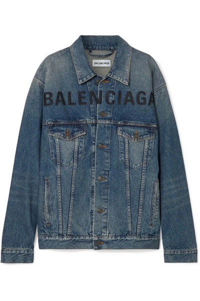 Balenciaga Embroidered Front Logo Denim Jacket In Blue