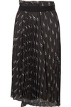 BALENCIAGA ASYMMETRIC PLEATED PRINTED CREPE MIDI SKIRT