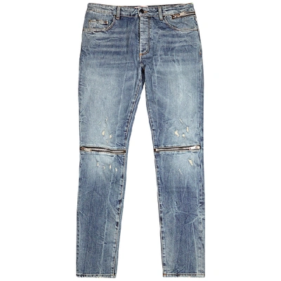 Palm Angels Blue Zip-embellished Skinny Jeans In Denim