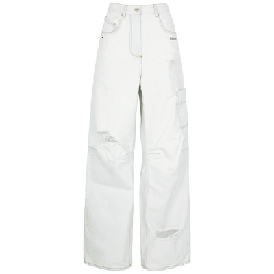 Off-white White Distressed Wide-leg Jeans