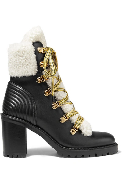 Christian Louboutin Yetita Red Sole Hiker Booties With Shearling Collar In Black