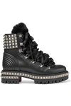 CHRISTIAN LOUBOUTIN YETI DONNA SHEARLING-TRIMMED STUDDED LEATHER ANKLE BOOTS