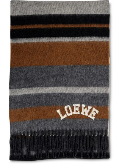 Loewe Striped Brushed-wool Scarf In Grey