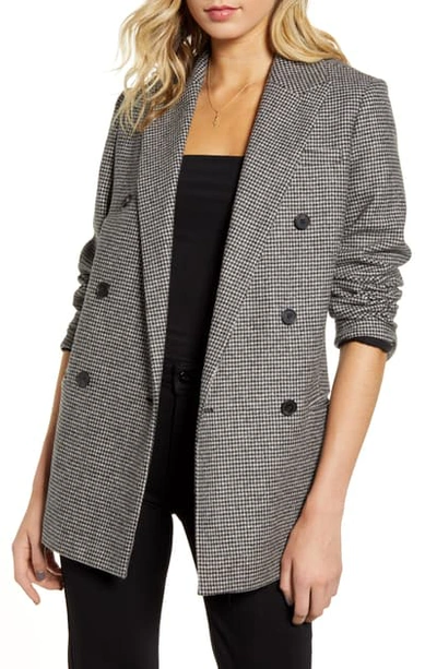 Allsaints Astrid Puppytooth Check Double Breasted Wool Blend Blazer In Black/ White