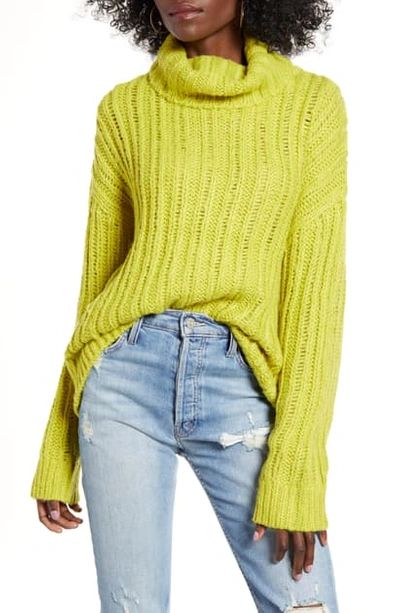 Joa Cable Knit Turtleneck Sweater In Lime