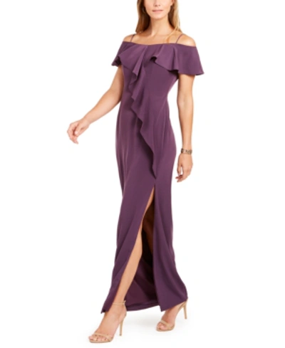 Adrianna Papell Flounce Crepe Gown In Currant