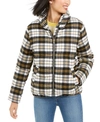 KENDALL + KYLIE CROPPED PLAID PUFFER COAT