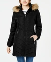 TOMMY HILFIGER CHEVRON FAUX-FUR TRIM HOODED PUFFER COAT, CREATED FOR MACY'S