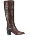 Ganni Croc Embossed Leather Knee High Western Boot In Brown