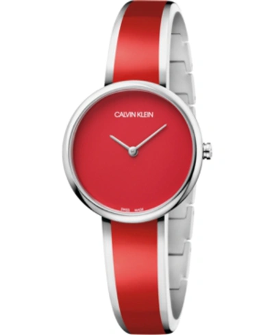 Calvin Klein Women's Seduce Stainless Steel & Red Resin Bangle Bracelet Watch 30mm