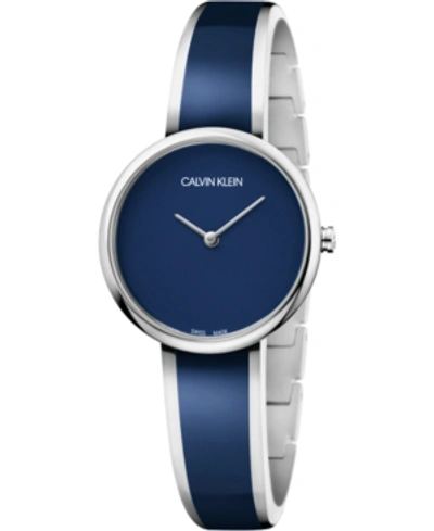 Calvin Klein Women's Seduce Stainless Steel & Navy Blue Resin Bangle Bracelet Watch 30mm