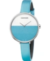 CALVIN KLEIN WOMEN'S RISE TURQUOISE LEATHER STRAP WATCH 38MM