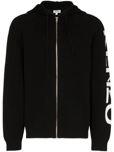 Kenzo Intarsia Knit Logo Hoodie In Black