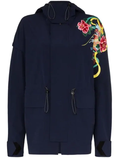 Angel Chen Floral Print Placement Parka In Blue