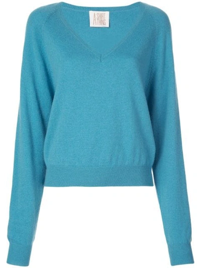 A Shirt Thing V Neck Jumper In Blue