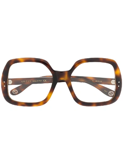 Gucci Tortoiseshell Effect Squared Glasses In 棕色