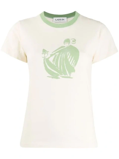 Lanvin Off-white & Green Printed T-shirt In Beige