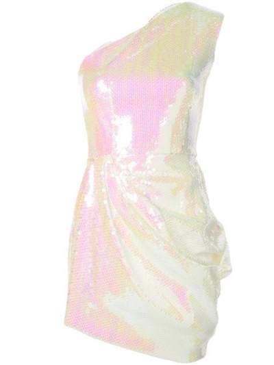 Alex Perry Holographic One Shoulder Dress In White