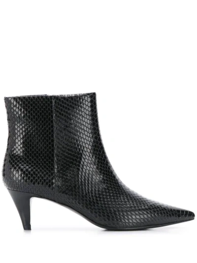 Ash Cameron Python-embossed Leather Ankle Boots In Black