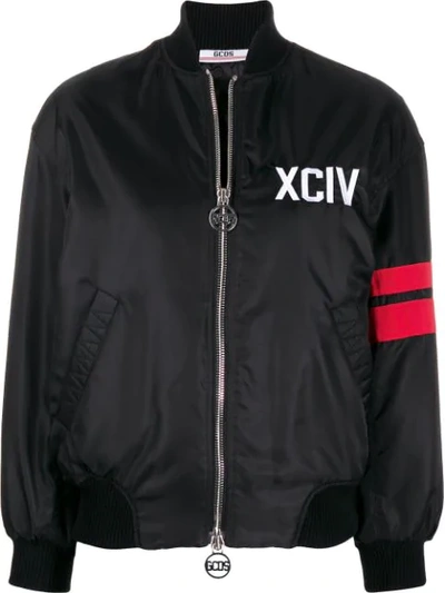 Gcds Logo Embroidered Bomber Jacket In Black