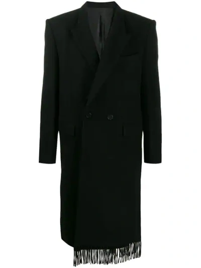 Juunj Fringed Double-breasted Coat In Black
