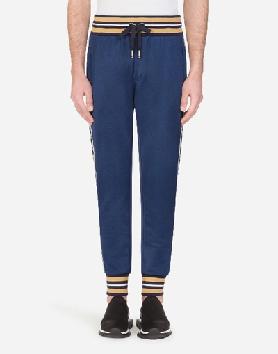 Dolce & Gabbana Jersey Pants With Bands In Blue