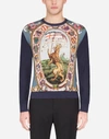 DOLCE & GABBANA SILK ROUND-NECK SWEATER WITH DG KING PRINT