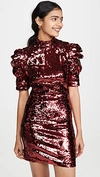 ALICE AND OLIVIA BRENNA SEQUIN FITTED PUFF SLEEVE DRESS