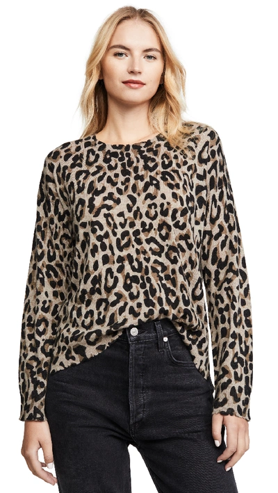 Sundry Leopard Print Crew Sweater In Oatmeal
