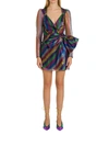 Attico Multicoloued Laminated Tulle Dress With Bow In Multicolor
