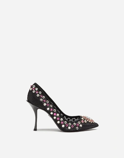 Dolce & Gabbana Mesh Pumps With Bejeweled Embroidery In Black