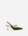 DOLCE & GABBANA MALAKITE PRINT PATENT LEATHER SLING BACK WITH BEJEWELED BOW
