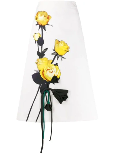 Prada Painted & Origami Satin Rose A-line Skirt In White
