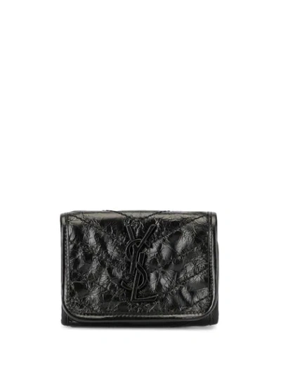 Saint Laurent Niki Bi-fold Crinkled Wallet In Black