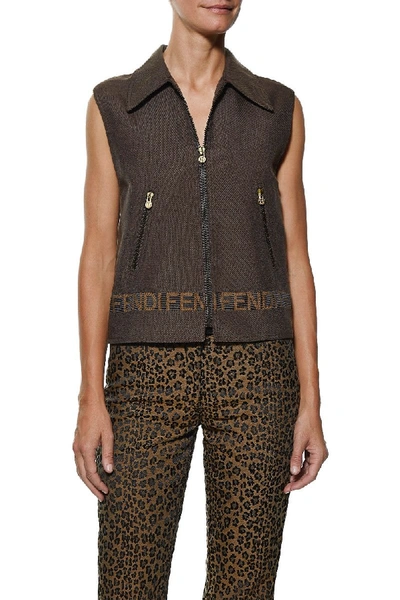 Pre-owned Fendi 1990s Brown Cotton Blend Monogram Trim Vest