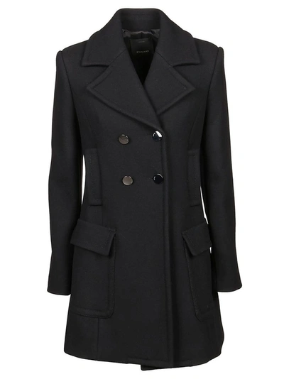 Pinko Striped Doublebreasted Coat In Black