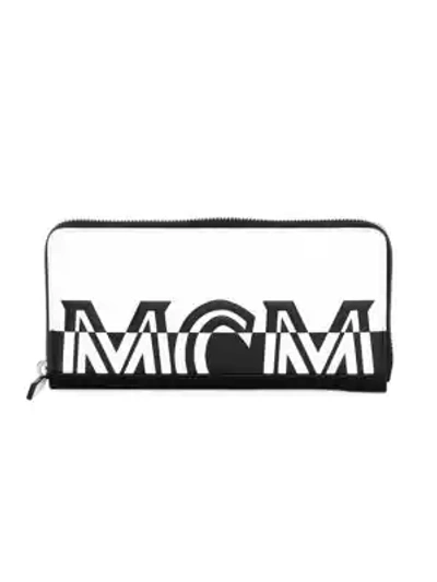 Mcm Contrast Logo Leather Zip-around Wallet In White