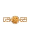 Versace Greca Swarovski Crystal & Brass Brooch In Gold