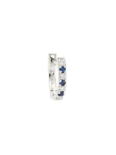 Ef Collection Women's 14k White Gold, Diamond & Blue Sapphire Dot Single Huggie Earring