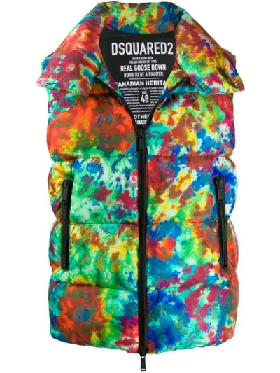 Dsquared2 Men's Allover Tie-dye Puffer Vest In Red